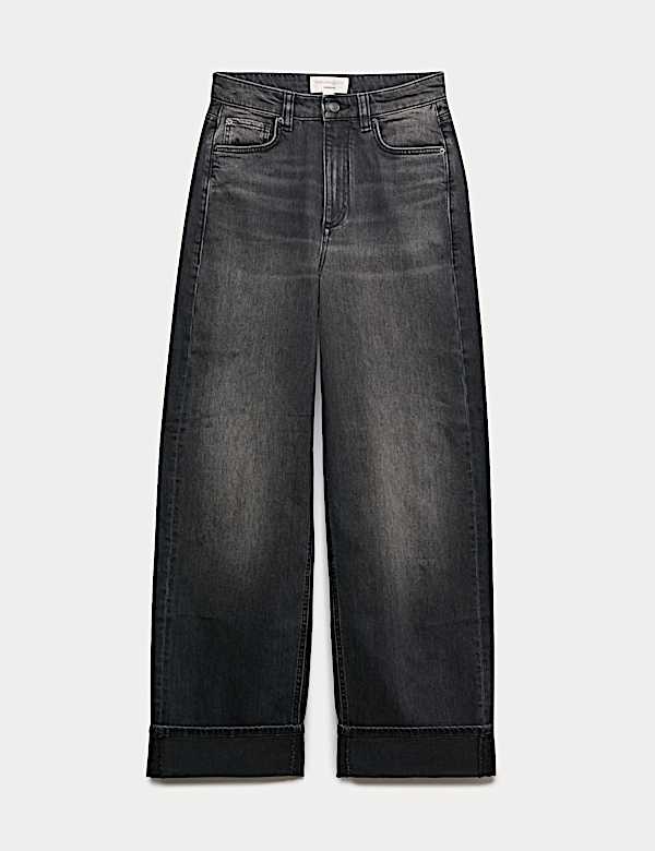 High Waisted Straight Leg Turn Up Jeans - ES