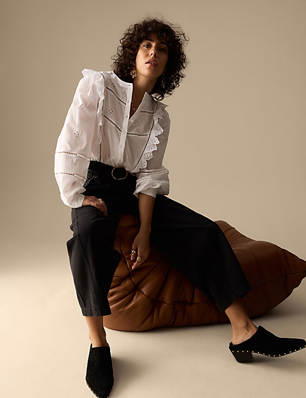 Pure Cotton Seam Detail Barrel Leg Trousers