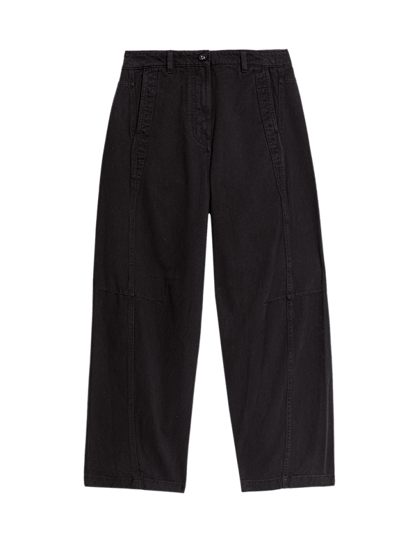 Pure Cotton Seam Detail Barrel Leg Trousers