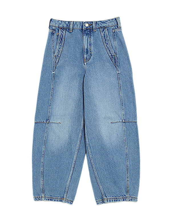 Lyocell Blend High Waisted Barrel Ankle Grazer Jeans