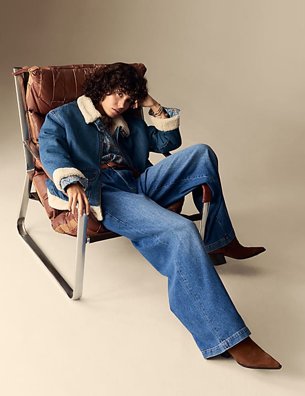 Lyocell Rich Pleat Front Wide Leg Jeans - TW