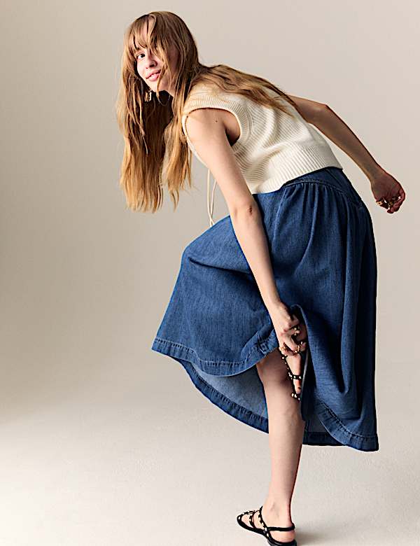 Denim Panelled Midaxi Skirt - VN