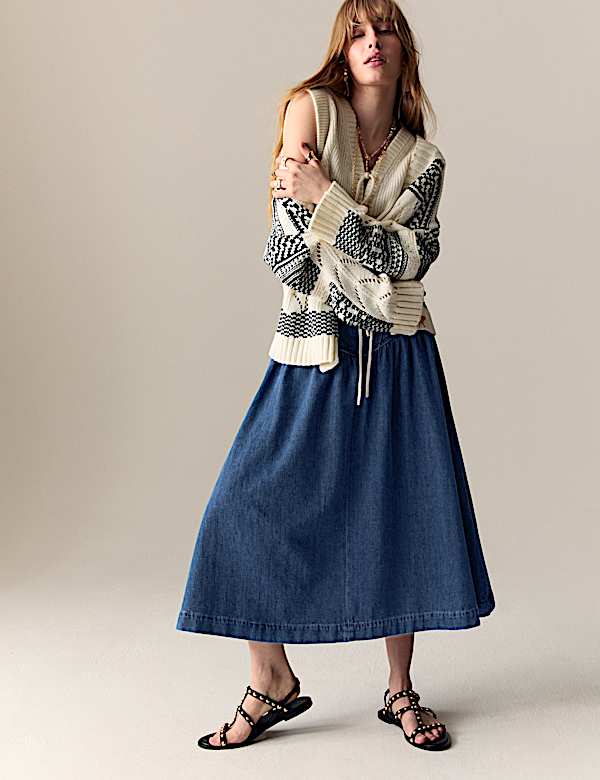 Denim Panelled Midaxi Skirt - VN