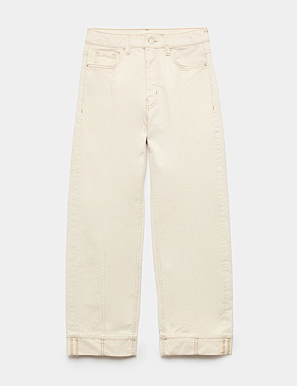 Hoch geschnittene Cargo-Jeans mit geradem Bein und Umschlag - DE