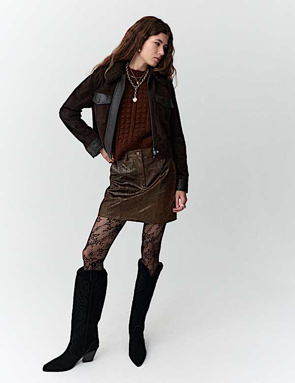 Leather Snake Print Mini Skirt - KG