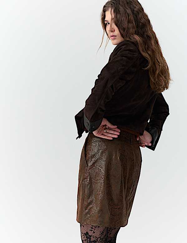 Leather Snake Print Mini Skirt - KG