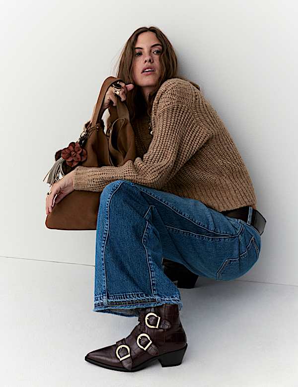 Jean taille haute coupe large en deux tons - LU