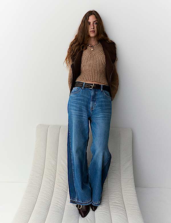 Jean taille haute coupe large en deux tons - LU