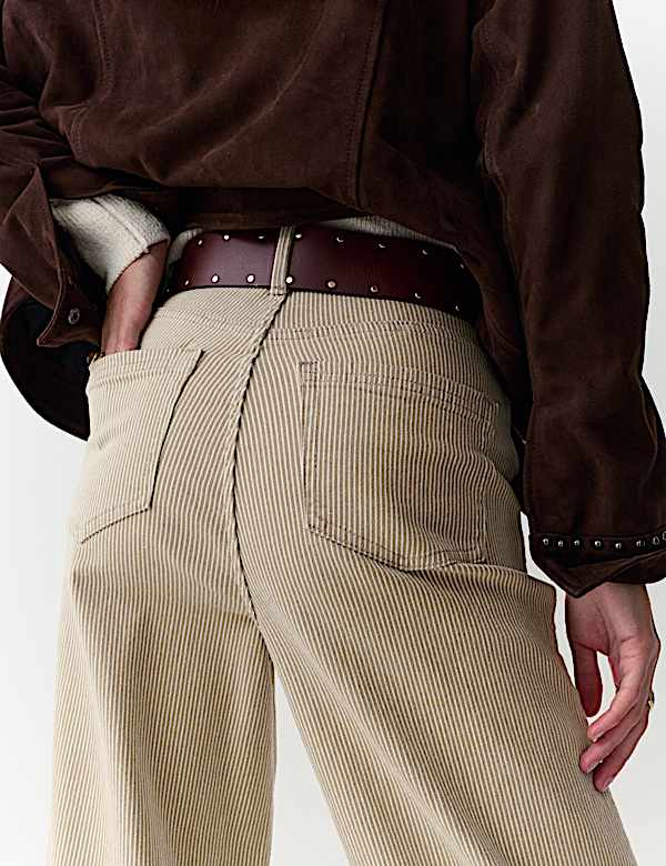 ג'ינס מבד עשיר בכותנה בגזרה גבוהה ורחבה עם פסים - IL