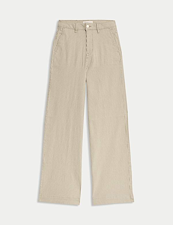 Cotton Rich High Waisted Striped Wide Leg Jeans - CZ