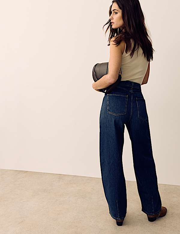 Jean coupe fusel&eacute;e taille haute avec d&eacute;coupe avant - FR