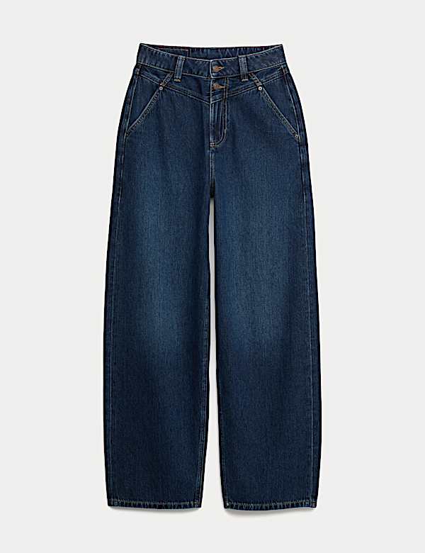 High Waisted Pleat Front Barrel Leg Jeans - US