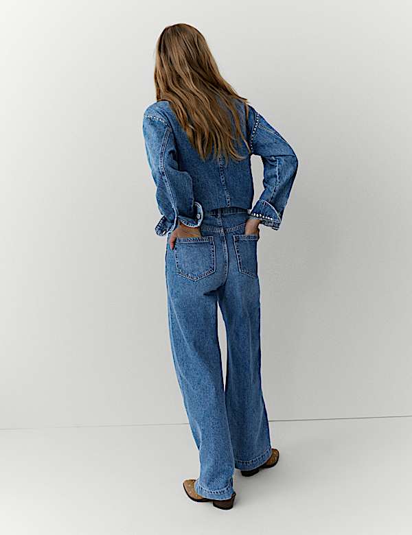 Jeans Kaki Lebar Denim Berhiasan Tempelan - ID