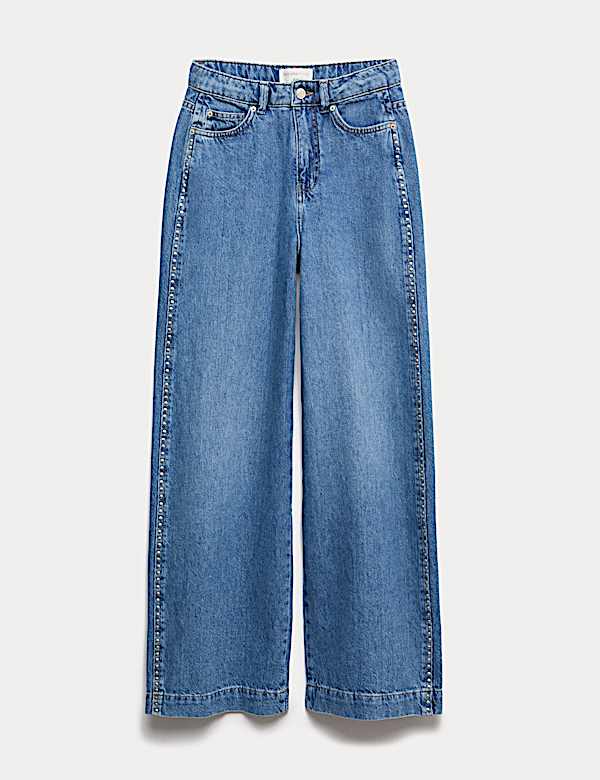 Denim Embellished Studded Wide Leg Jeans - AU