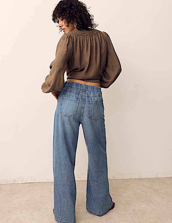 Denim Pintuck Wide Leg Jeans - NL