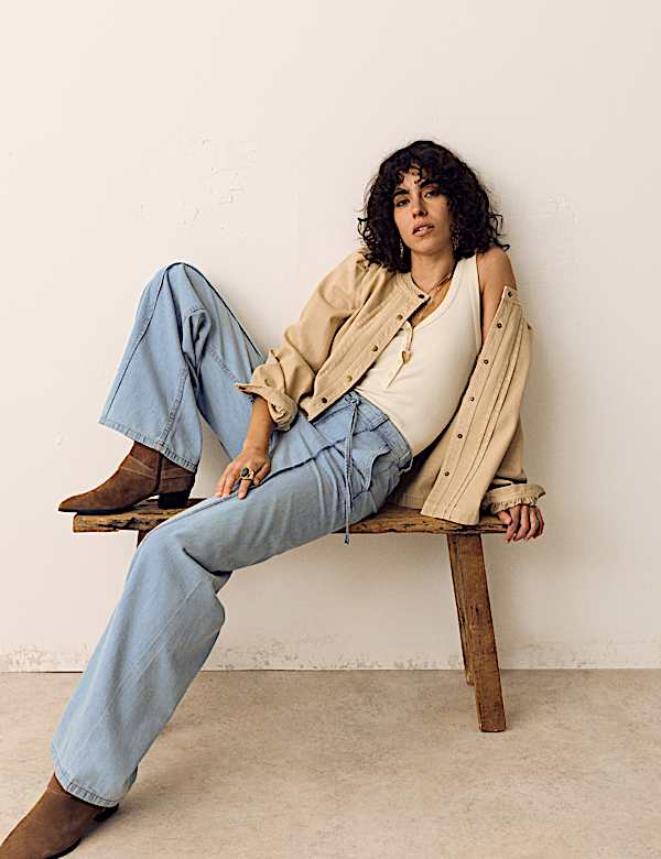 Denim Pintuck Wide Leg Jeans - GR