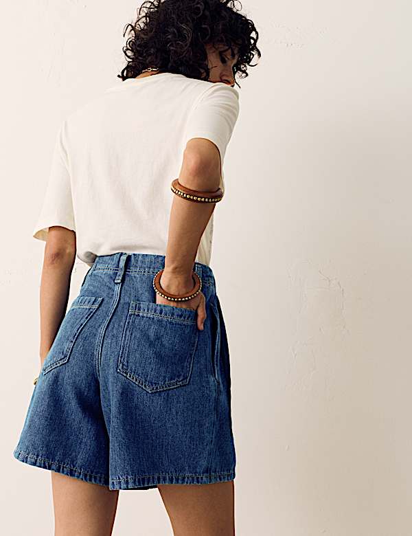 Pleat Front Denim Shorts - KR