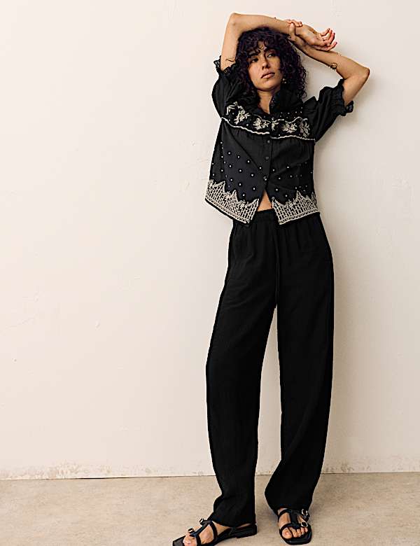 Double Cloth Drawstring Tapered Trousers - DE