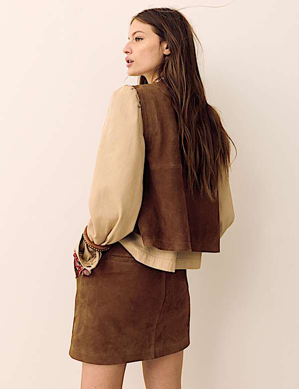 חצאית מיני בגזרת A מזמש עם עיטור קלוע - IL