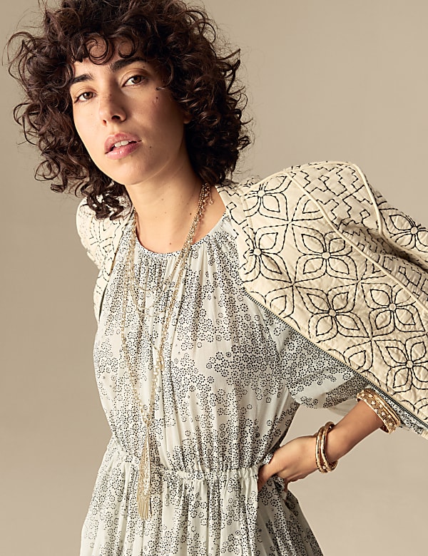 Robe maxi à volants en coton imprimé - LU