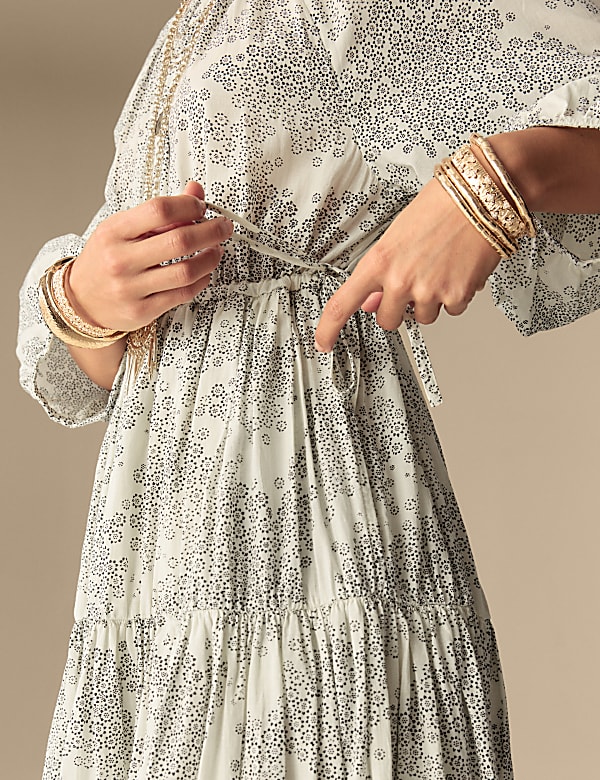 Robe maxi à volants en coton imprimé - LU