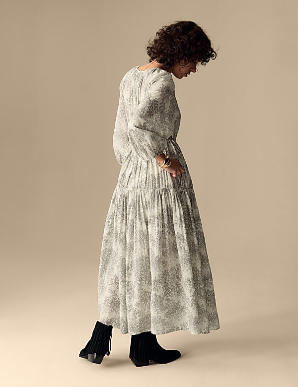 Robe maxi à volants en coton imprimé - LU