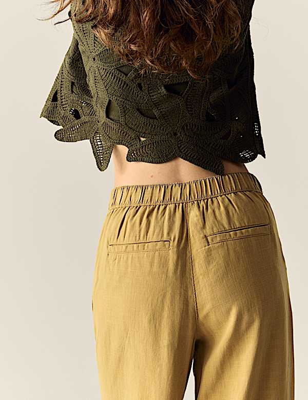 Zwężane spodnie z plisą, mieszanka lnu - PL