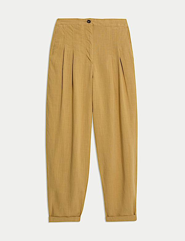 Zwężane spodnie z plisą, mieszanka lnu - PL