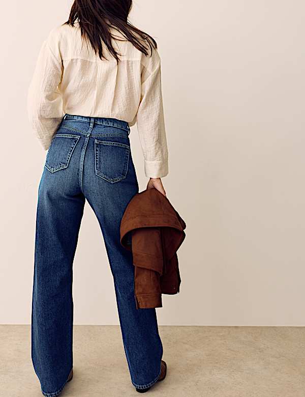 Two Tone High Waisted Straight Leg Jeans - CZ