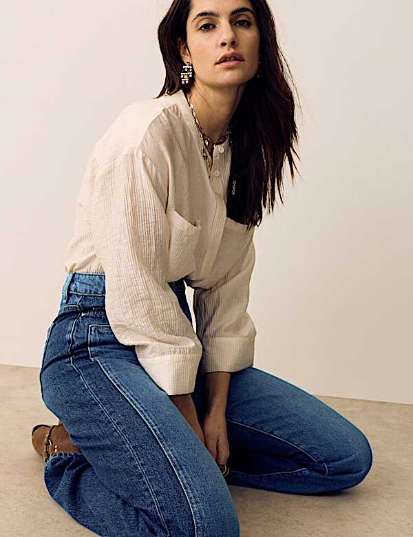 Two Tone High Waisted Straight Leg Jeans - CZ