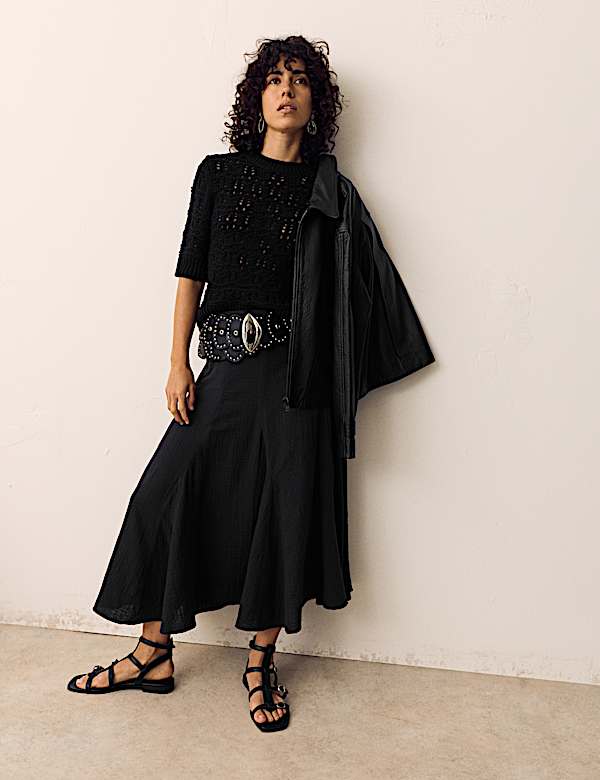 Pure Cotton Double Cloth Midaxi A-Line Skirt - MV