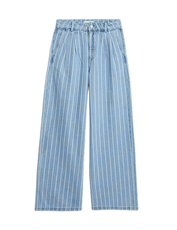 Pure Cotton Denim Striped Wide Leg