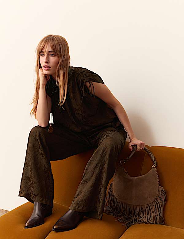 Jacquard Crinkle Wide Leg Trousers - BN