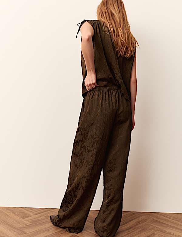 Jacquard Crinkle Wide Leg Trousers - BN
