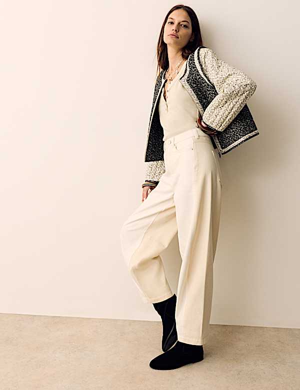 Lyocell Blend Two Tone Panel Barrel Jeans - JP