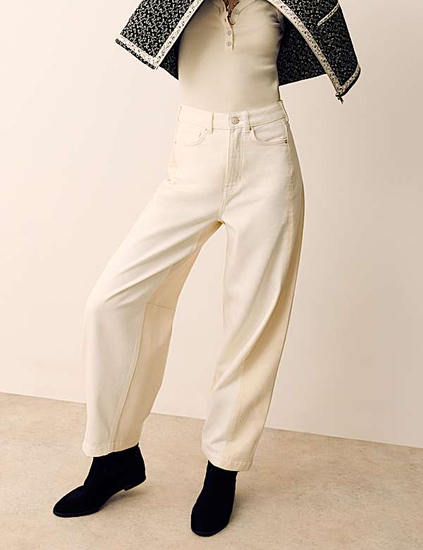 Lyocell Blend Two Tone Panel Barrel Jeans - JP