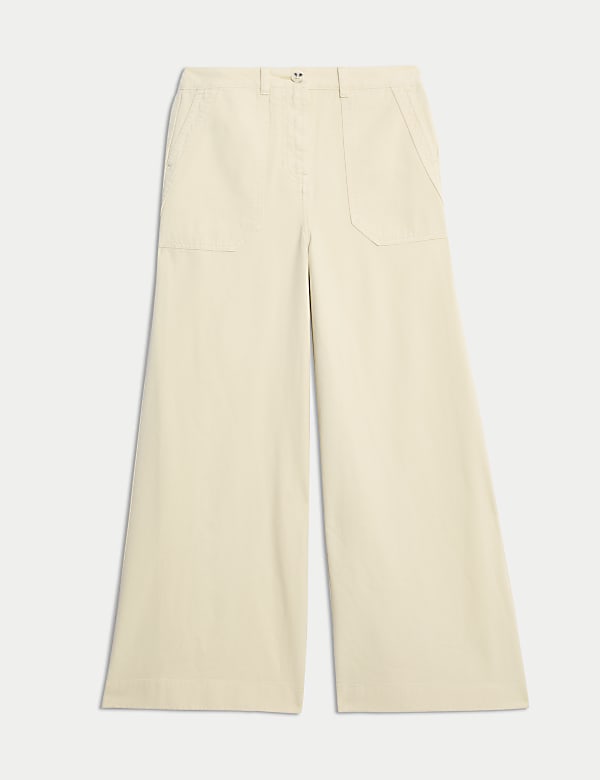 Pure Cotton Patch Pocket Wide Leg Trousers - DE