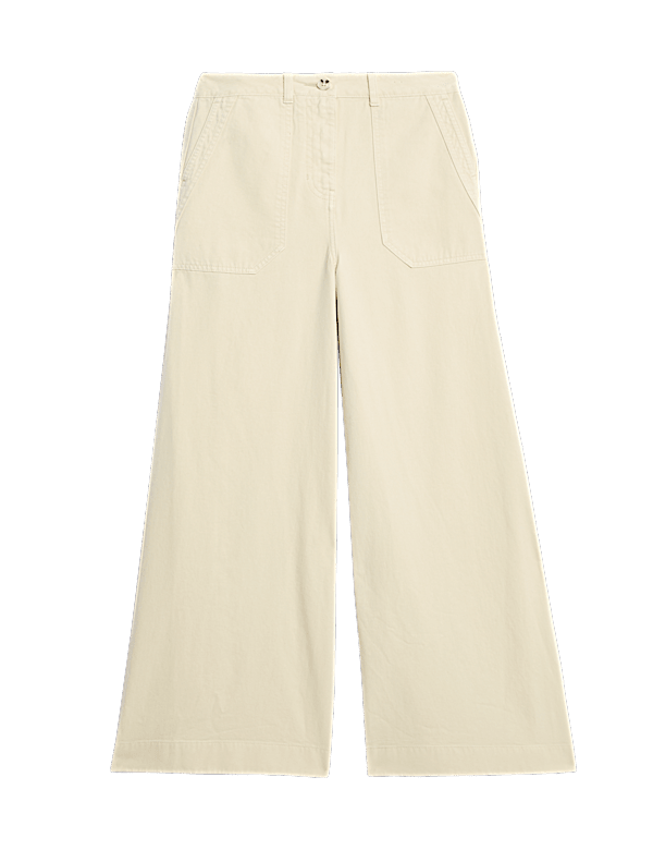 Pure Cotton Patch Pocket Wide Leg Trousers