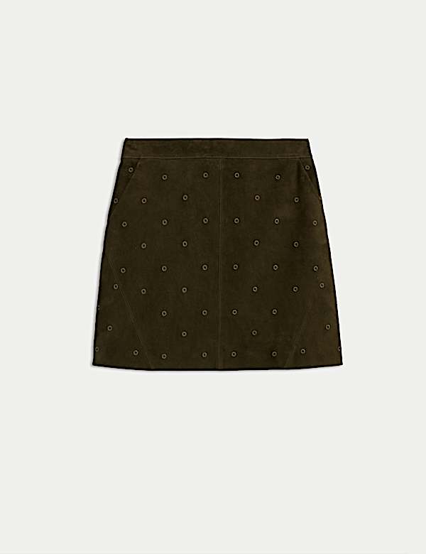 Minijupe crayon en daim à motif brodé - BE