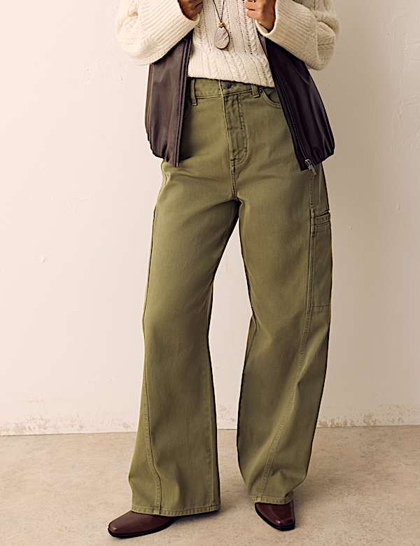 Pure Cotton Cargo Straight Leg Trousers - BN