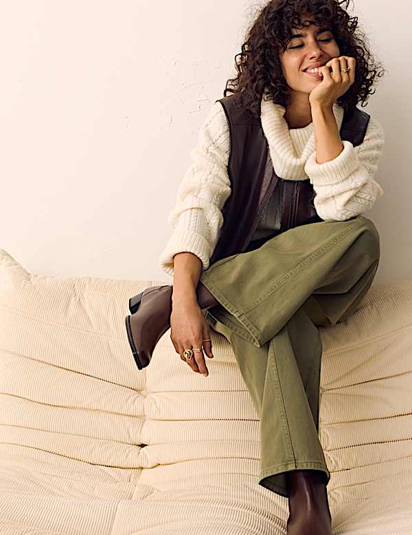 Pure Cotton Cargo Straight Leg Trousers - BN