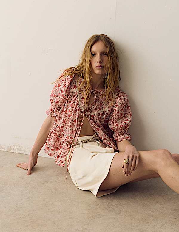 Cotton Rich Denim Pleated Shorts - NO