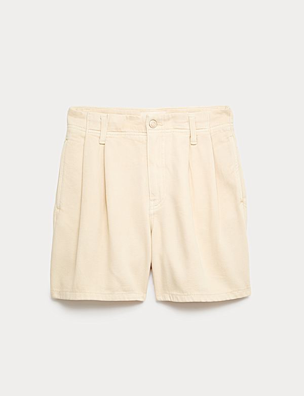 Cotton Rich Denim Pleated Shorts - NO