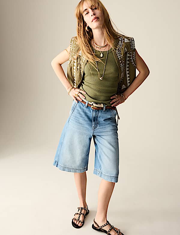 Denim High Waisted Bermuda Shorts - TW