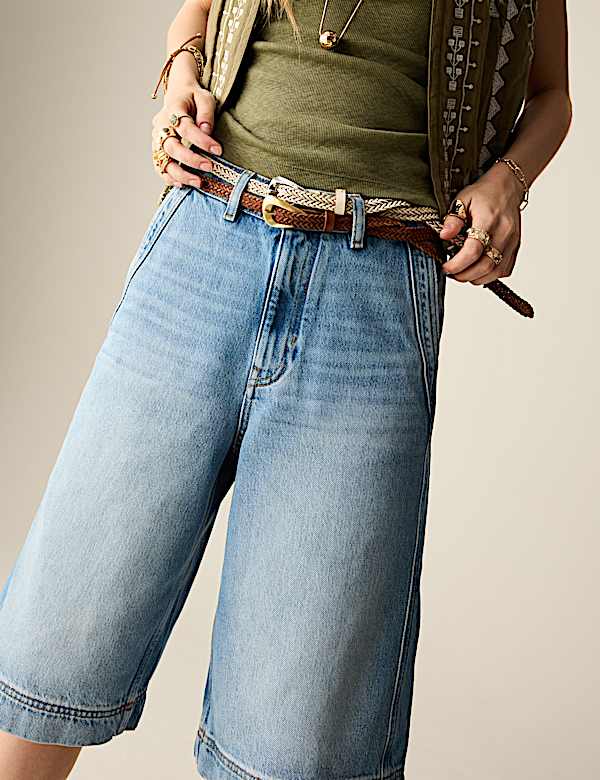 Denim High Waisted Bermuda Shorts - TW