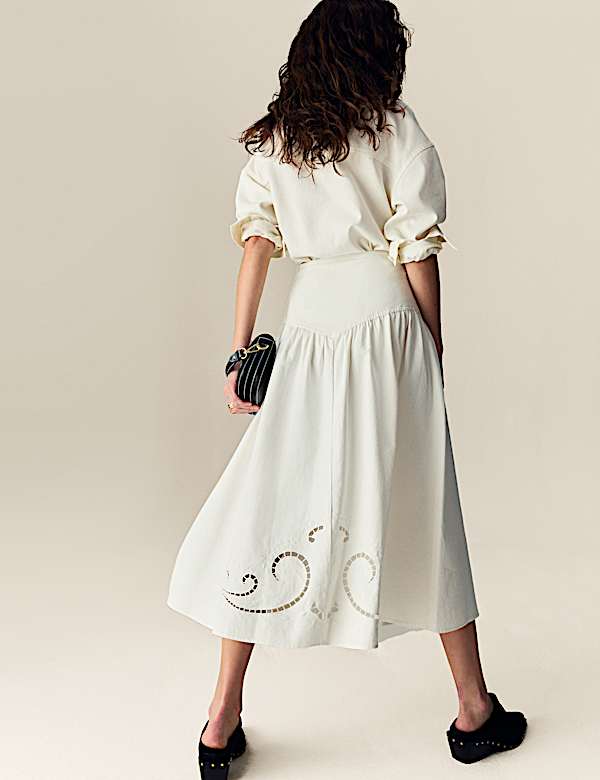 Denim Cutwork Detail Midi Skirt - LV