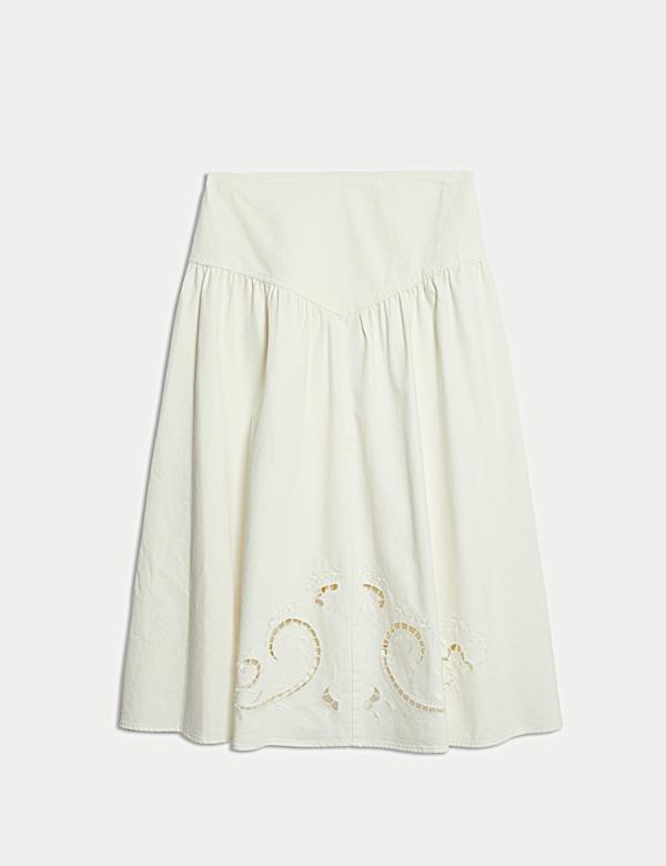 Denim Cutwork Detail Midi Skirt - LV