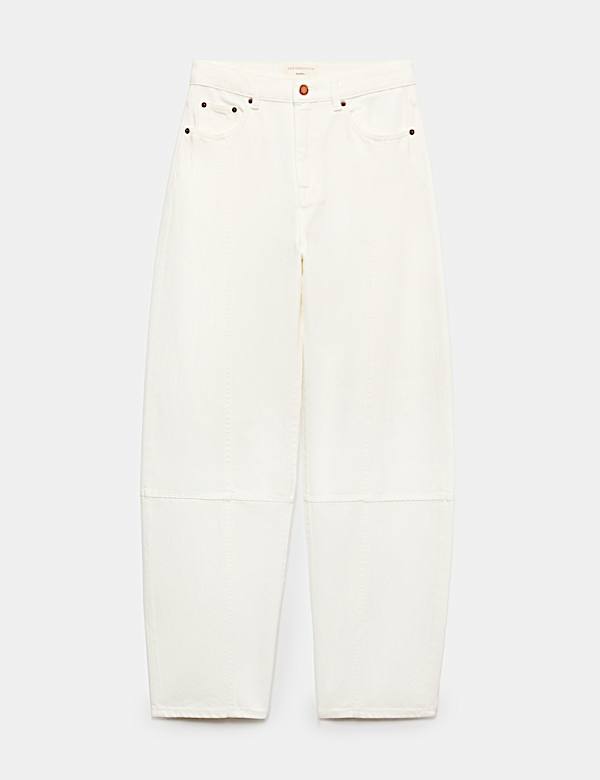 Lyocell Blend High Wasited Seamed Barrel Leg Jeans - AU