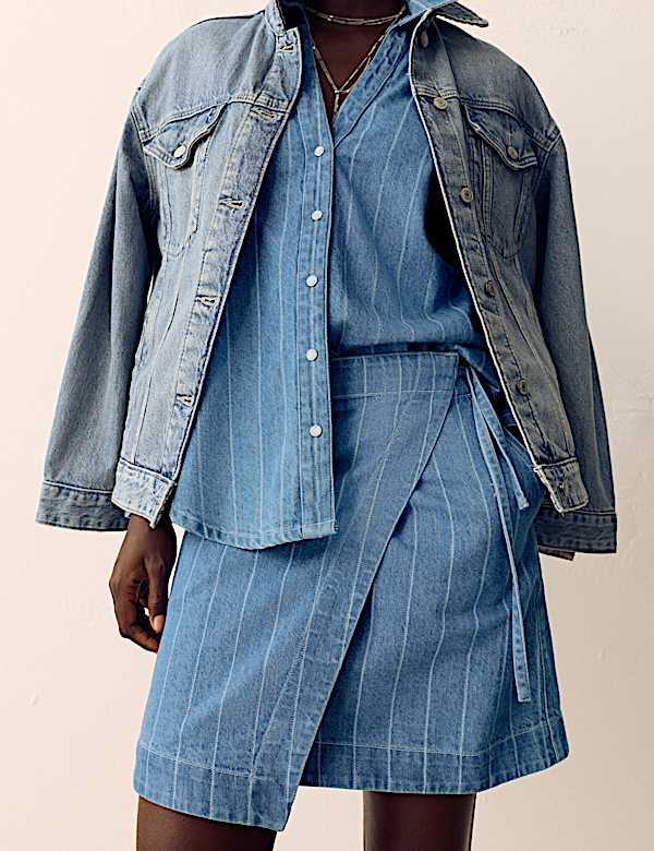 Denim Striped Mini Wrap Skirt - SE