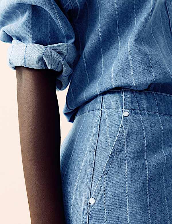 Denim Striped Mini Wrap Skirt - SE